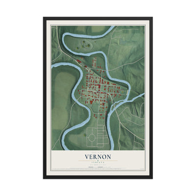 Map of Vernon, Indiana, 12 x 18 inch print in a black wood frame