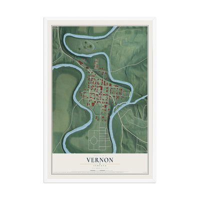 Map of Vernon, Indiana, 12 x 18 inch print in a white wood frame