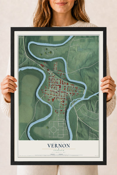 Map of Vernon, Indiana, 18 x 24 inch print in a black wood frame