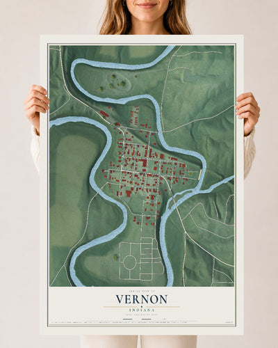 Map of Vernon, Indiana, 24 x 36 inch unframed archival matte print