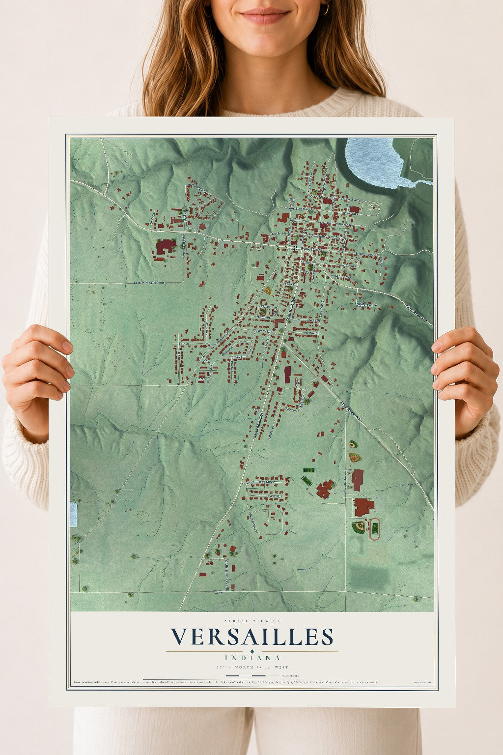 Map of Versailles, Indiana, 18 x 24 inch unframed archival matte print