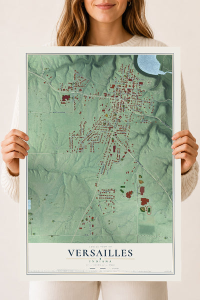 Map of Versailles, Indiana, 18 x 24 inch unframed archival matte print