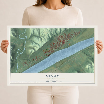 Map of Vevay, Indiana, 12 x 18 inch unframed archival matte print