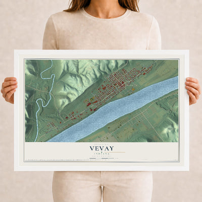 Map of Vevay, Indiana, 12 x 18 inch print in a white wood frame