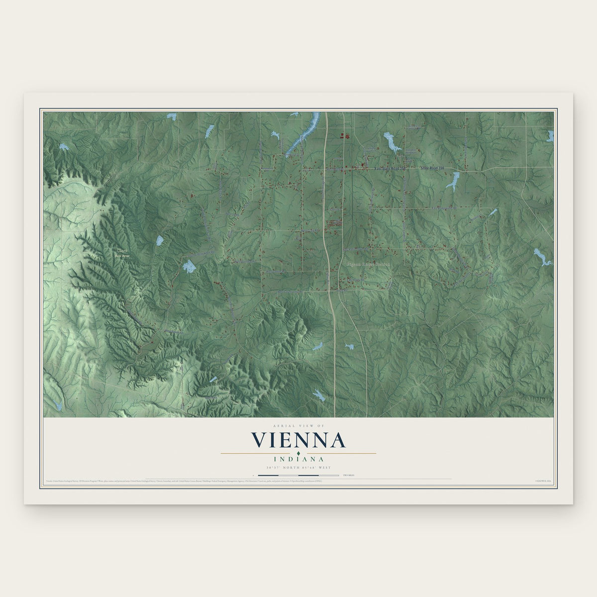 Vienna, Indiana map print, the full design