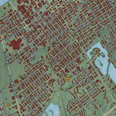 Close-up of the map of Vincennes, Indiana print showing street and building detail