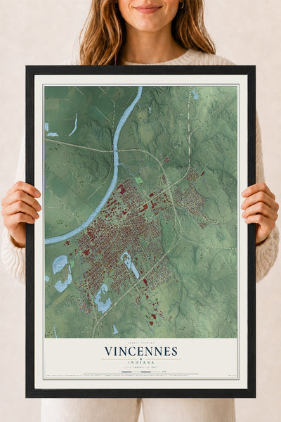 Map of Vincennes, Indiana, 18 x 24 inch print in a black wood frame