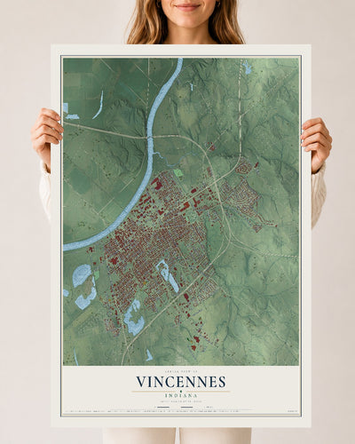 Map of Vincennes, Indiana, 24 x 36 inch unframed archival matte print