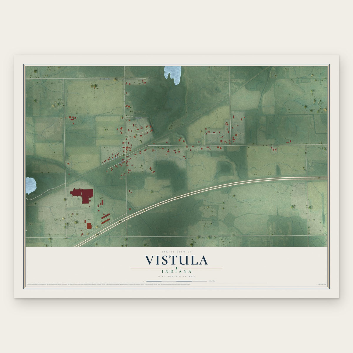 Vistula, Indiana map print, the full design