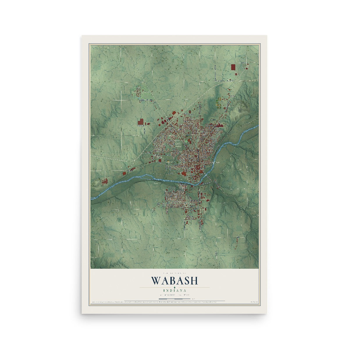 Map of Wabash, Indiana, 12 x 18 inch unframed archival matte print