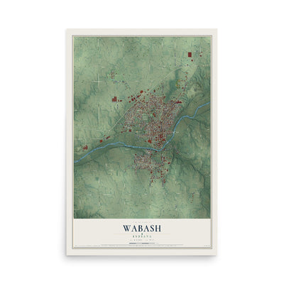 Map of Wabash, Indiana, 12 x 18 inch unframed archival matte print