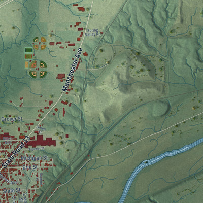 Second close-up of the map of Wabash, Indiana print showing more streets and buildings