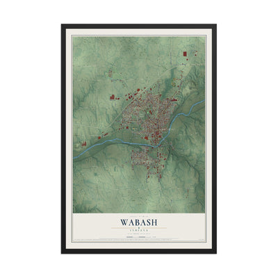 Map of Wabash, Indiana, 12 x 18 inch print in a black wood frame