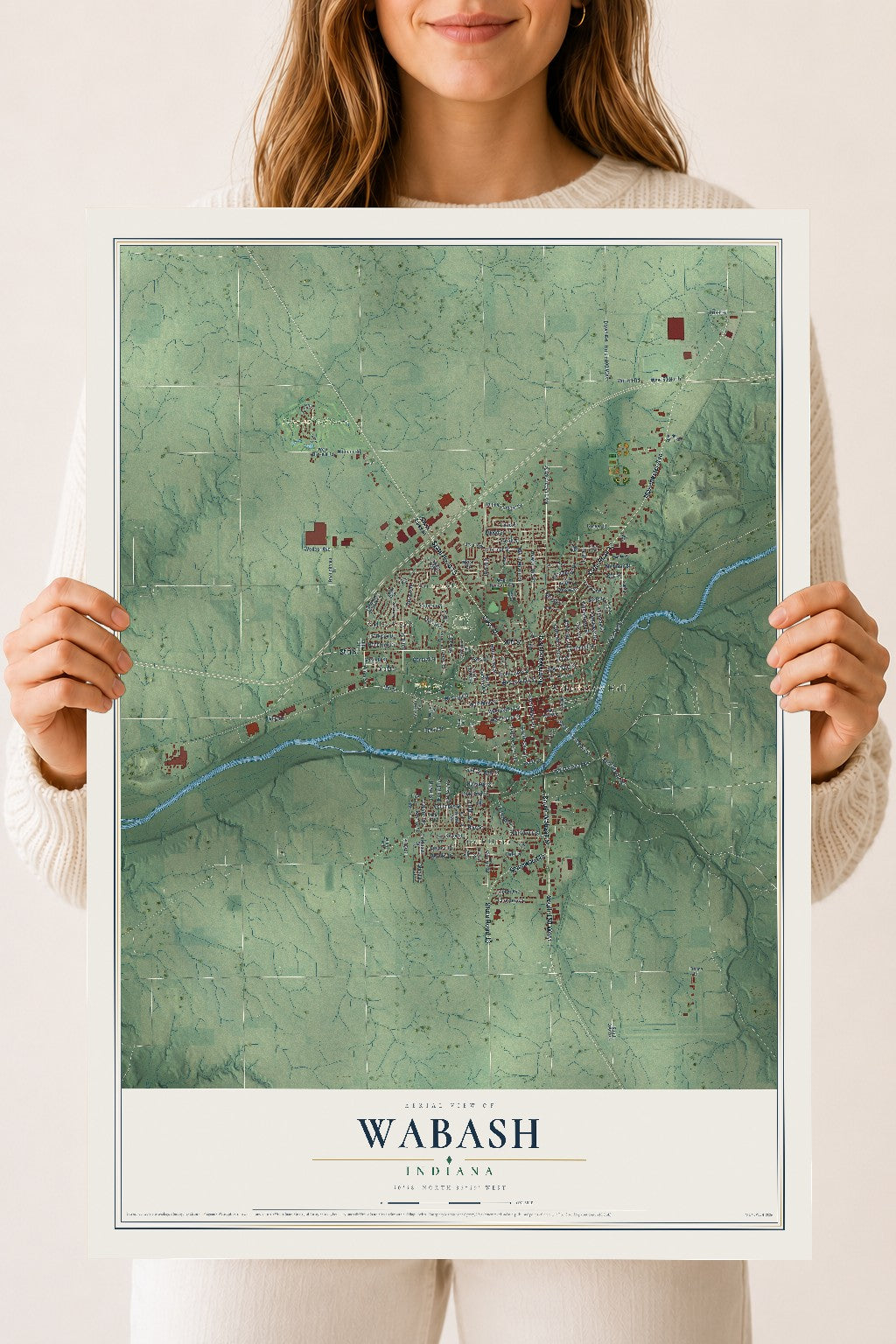 Map of Wabash, Indiana, 18 x 24 inch unframed archival matte print