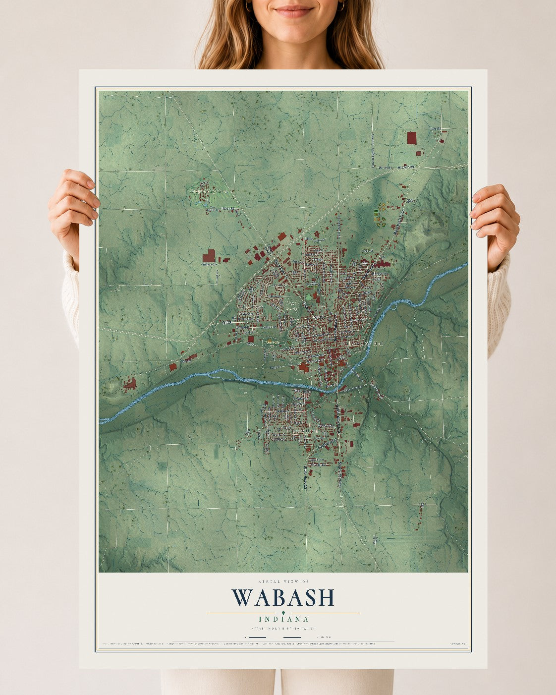 Map of Wabash, Indiana, 24 x 36 inch unframed archival matte print