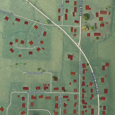 Close-up of the map of Wadesville, Indiana print showing street and building detail
