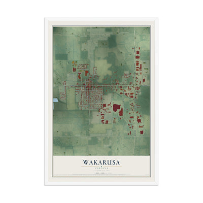 Map of Wakarusa, Indiana, 12 x 18 inch print in a white wood frame