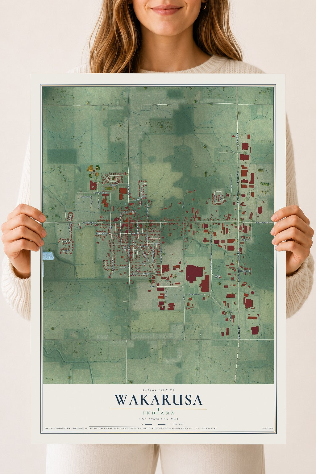 Map of Wakarusa, Indiana, 18 x 24 inch unframed archival matte print