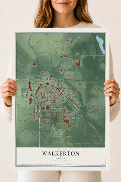 Map of Walkerton, Indiana, 18 x 24 inch unframed archival matte print
