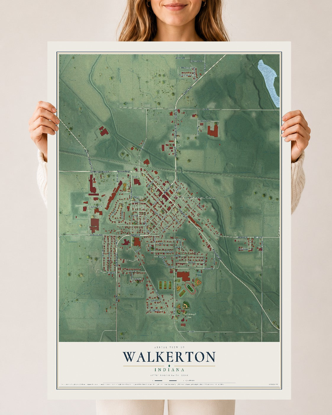 Map of Walkerton, Indiana, 24 x 36 inch unframed archival matte print