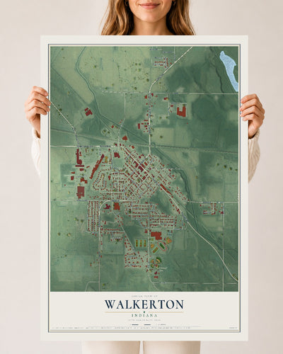 Map of Walkerton, Indiana, 24 x 36 inch unframed archival matte print