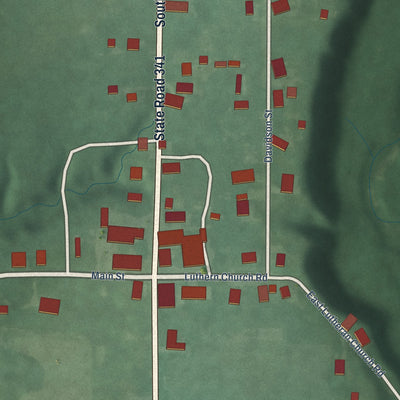 Close-up of the map of Wallace, Indiana print showing street and building detail