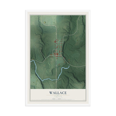 Map of Wallace, Indiana, 12 x 18 inch print in a white wood frame