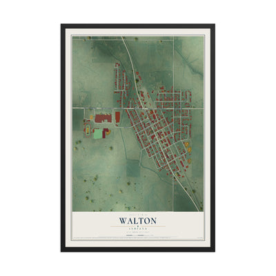 Map of Walton, Indiana, 12 x 18 inch print in a black wood frame