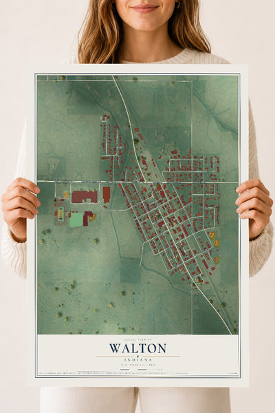 Map of Walton, Indiana, 18 x 24 inch unframed archival matte print