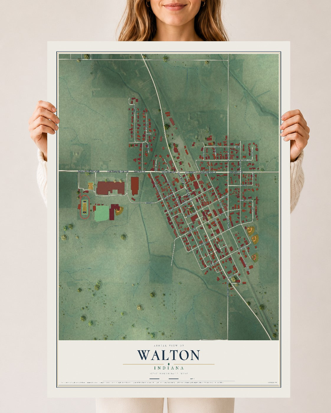Map of Walton, Indiana, 24 x 36 inch unframed archival matte print