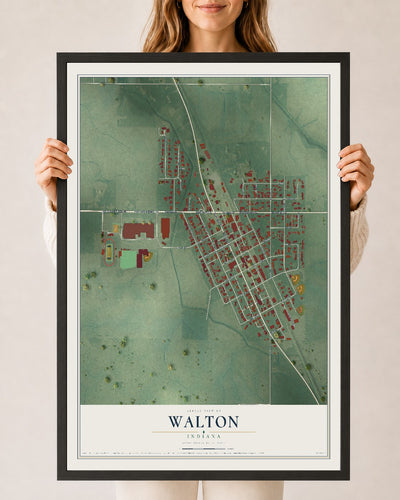 Map of Walton, Indiana, 24 x 36 inch print in a black wood frame
