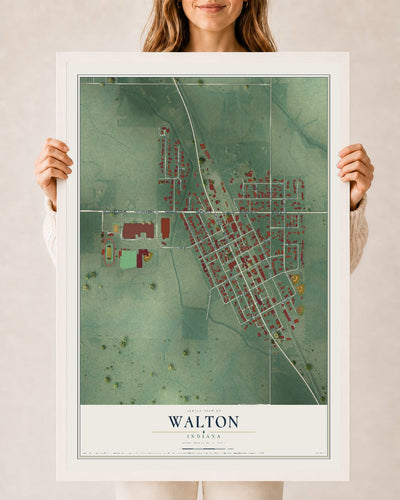 Map of Walton, Indiana, 24 x 36 inch print in a white wood frame