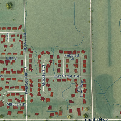 Close-up of the map of Wanatah, Indiana print showing street and building detail