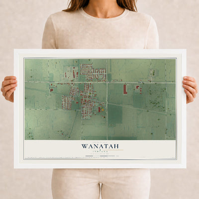 Map of Wanatah, Indiana, 12 x 18 inch print in a white wood frame