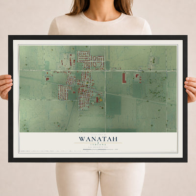 Map of Wanatah, Indiana, 18 x 24 inch print in a black wood frame