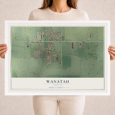 Map of Wanatah, Indiana, 18 x 24 inch print in a white wood frame