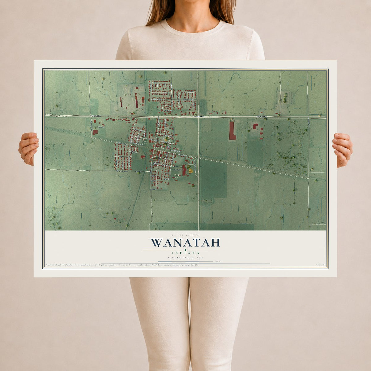Map of Wanatah, Indiana, 24 x 36 inch unframed archival matte print