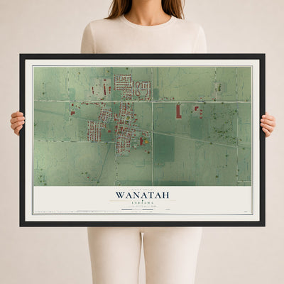 Map of Wanatah, Indiana, 24 x 36 inch print in a black wood frame