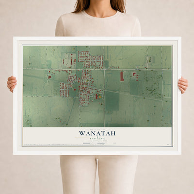Map of Wanatah, Indiana, 24 x 36 inch print in a white wood frame
