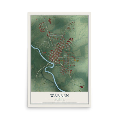 Map of Warren, Indiana, 12 x 18 inch unframed archival matte print