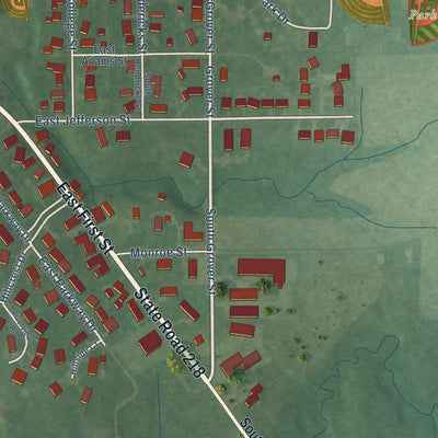 Second close-up of the map of Warren, Indiana print showing more streets and buildings