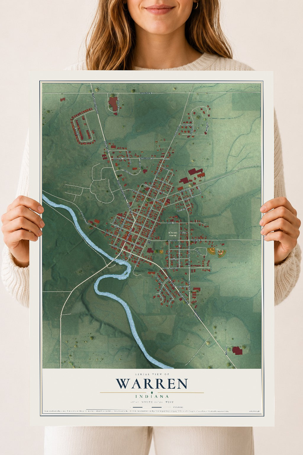Map of Warren, Indiana, 18 x 24 inch unframed archival matte print