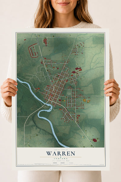 Map of Warren, Indiana, 18 x 24 inch unframed archival matte print