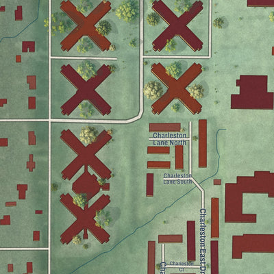 Close-up of the map of Warren Park, Indiana print showing street and building detail