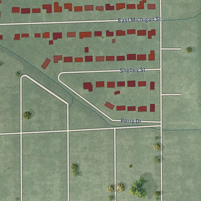 Second close-up of the map of Warren Park, Indiana print showing more streets and buildings