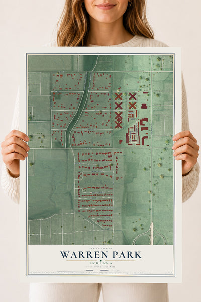 Map of Warren Park, Indiana, 18 x 24 inch unframed archival matte print