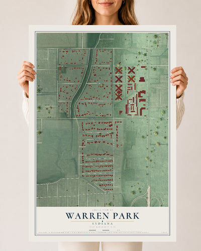 Map of Warren Park, Indiana, 24 x 36 inch unframed archival matte print