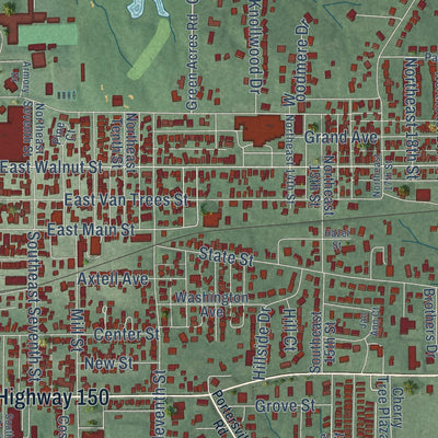 Close-up of the map of Washington, Indiana print showing street and building detail