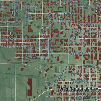 Second close-up of the map of Washington, Indiana print showing more streets and buildings