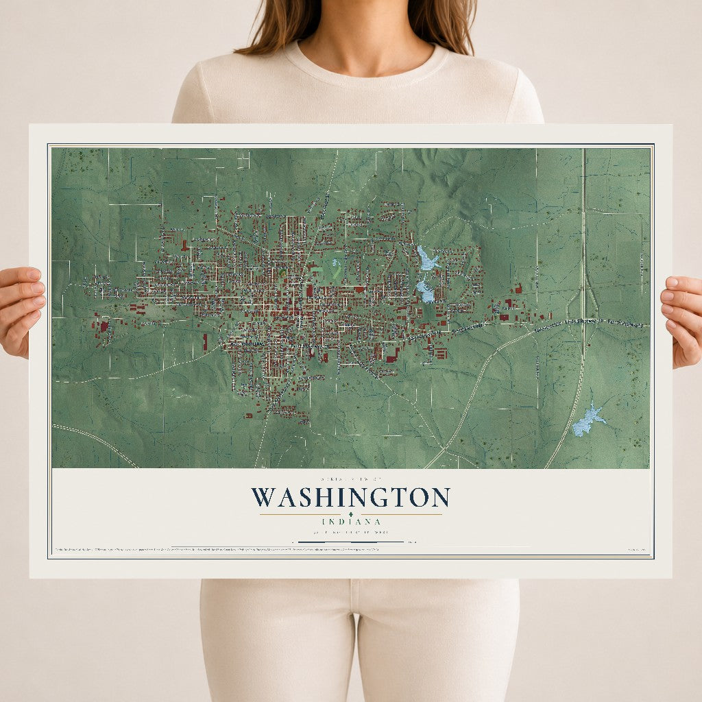 Map of Washington, Indiana, 18 x 24 inch unframed archival matte print